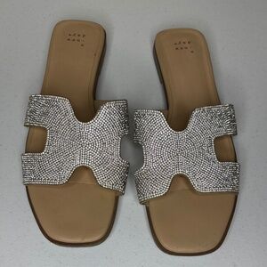 A New Day Nina Silver Rhinestone Sparkle Flat Slide Sandals Women's Size 9.5